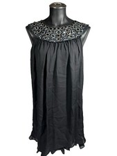 Alice + Olivia Trapeze Mini Dress Embellished Neck 100% Silk 7Z-640-625 Medium