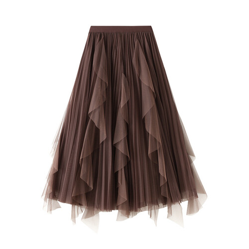Women Summer Ruffle Mesh Tulle Pleated Skirt High Elastic Waist Long Party Dress - Picture 18 of 19