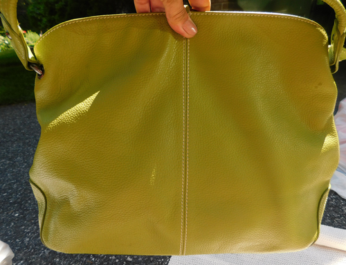 Olive Moss Green Large Pebbled Leather Satchel Shoulder HandBag Vera Pelle EUC - Picture 4 of 10