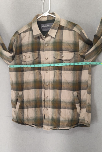 Eddie Bauer Jacket Mens Medium Green Brown Plaid Fleece Lined Outdoor Shirt Coat - Picture 8 of 18