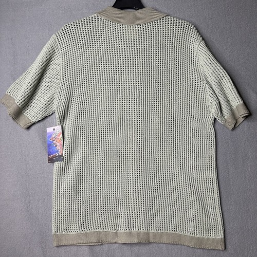 Massive luxe homme Med. Polo pull vert sauge ouvert tricot neuf avec étiquettes - Photo 9/9