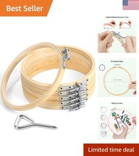 6-Piece 6-Inch Bamboo Embroidery Hoops Set with Metal Screw Tool for Crafting