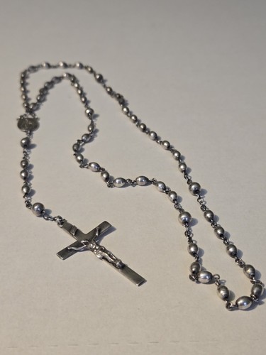 Vintage Sterling Silver Rosary Necklacev .925 - Picture 9 of 10