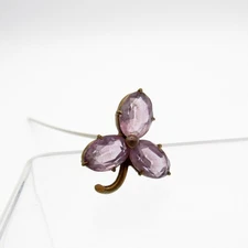 Antique Hatpin Three Leaf Clover with Lavender Faceted Stones Hat Pin