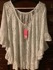 Lilly Pulitzer Atley Ruffle Coverup Resort White Paradise Found Lace S/M NWT