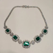 16" KJL Emerald Green CZ Couture Statement Necklace VTG Sparkling Glamour