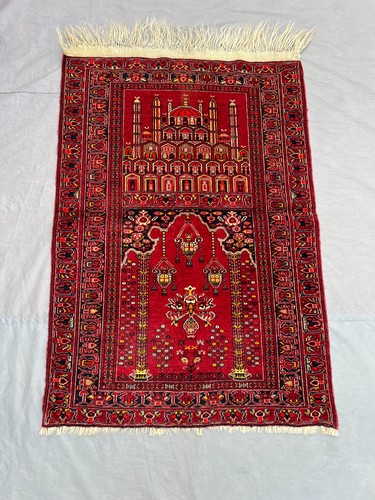 3x5 Vintage Turkoman Hand Knotted Wool Prayer Rug Red Tribal Oriental Area Rug - Picture 2 of 10