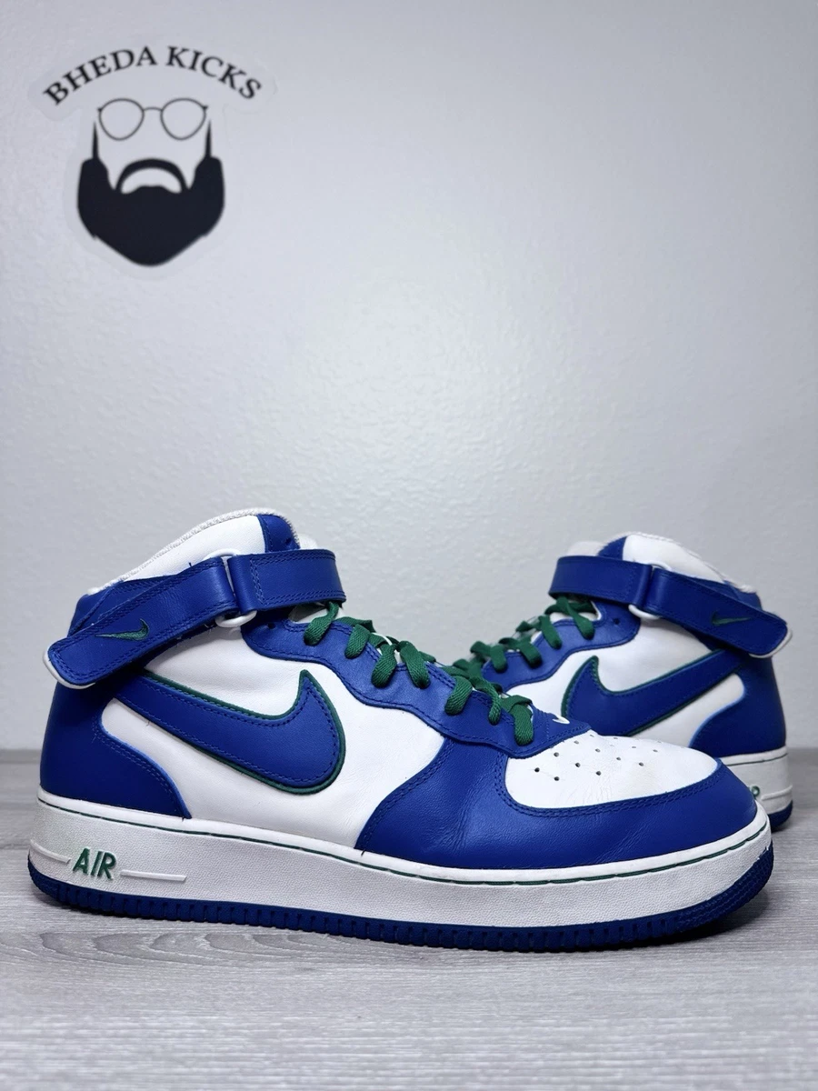 NIKE MENS SIZE 10 SHOES VTG AIR FORCE 1 MID BLUE - WHITE - GREEN 306352-144 Size 10.5 - Nike Air Force 1 Mid Blue and Green - 306352-144  main image 3