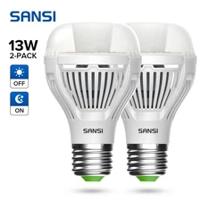 2 pcs LED Light Bulb Dusk-to-Dawn Auto On/Off 13W=100W 5000K Night Lights E26