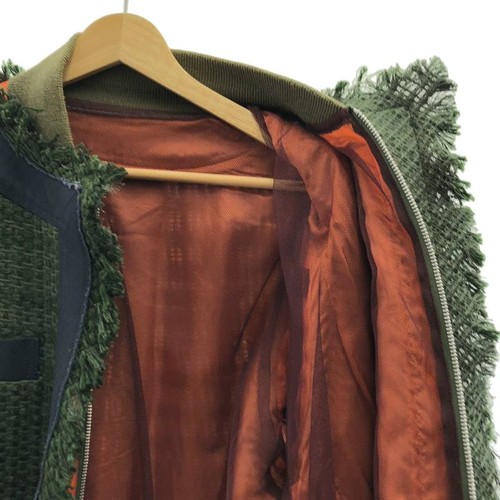Sacai / Ma-1 Cutout Docking Tweed Jacket 2 Green/Navy Women - Picture 4 of 9