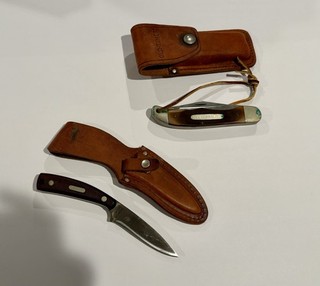 Lot of 2 Vintage Old Timer Knives Schrade 2507 1540T With Sheathes USA Made!