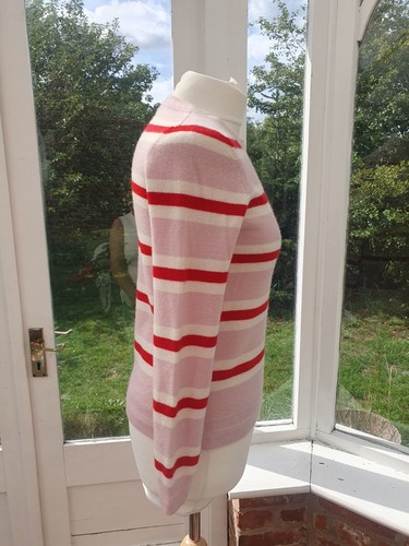 Boden 100% cashmere crew neck jumper small Sweater pink red stripe long sleeve - Picture 4 of 17