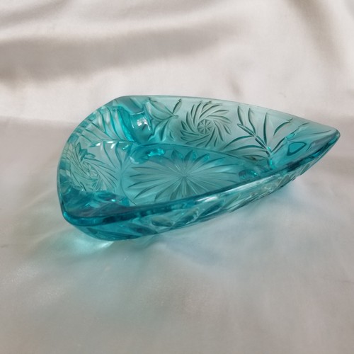 Posacenere/piatto bigiotteria triangolare vintage Hazel Atlas Aqua Blue Starburst Girandola - Foto 9 di 11