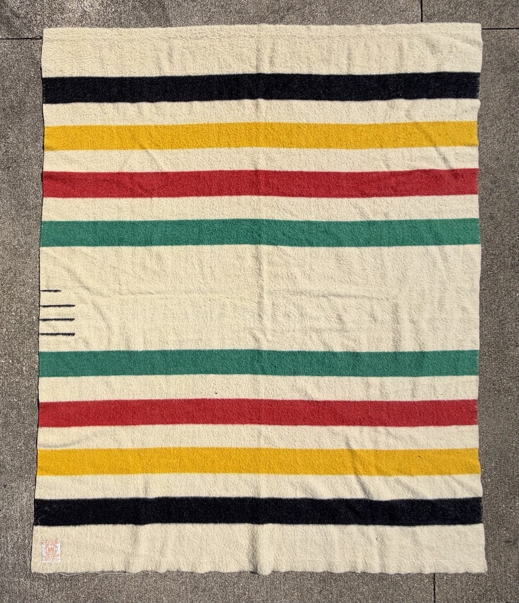 HUDSON'S BAY ウールブランケット Vtg Hudson's Bay 3.5 Point Multicolor Stripe Wool Blanket 61x76