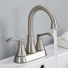 Lead-Free Commercial 2-Handle Brushed Nickel Bathroom Sink Faucet, 360 Swive...