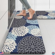 Collive 2PCS Anti-Fatigue Kitchen Mats - Boho, Non-Slip, Waterproof, Multi-Blue