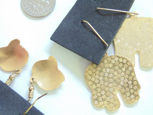 2 Lot Vtg Cloisonne Enamel Elephant Earrings Drop Dangle Earrings Black White - Picture 4 of 4