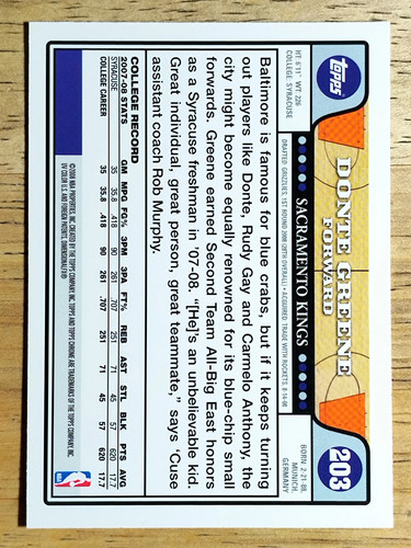 2008-09 Topps Chrome #203 Donte Greene RC - Bild 2 von 2