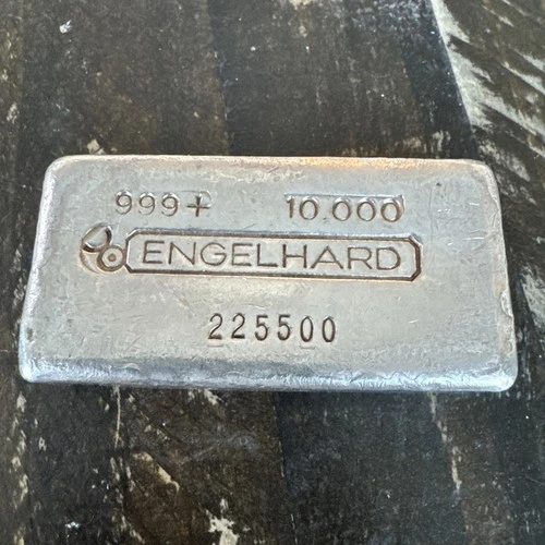 Engelhard 10 Ounce Hand Poured Silver Bar, Rare Bull Logo.