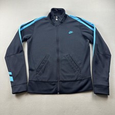 Vintage Nike Track Jacket Womens Small Black Blue Stripe Sportswear Full Zip y2k