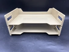 Eldon Stackable Plastic Paper Trays 2 Beige Mid-Century Desk Organizers