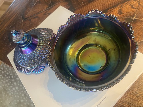 Vintage FENTON Carnival Iridescent Art Glass CANDY DISH “Pagoda”8201CN - Picture 5 of 8