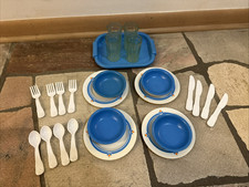 Vintage Fisher Price Fun With Foods Family Dinnerware Dishes 24 pc blue Lot