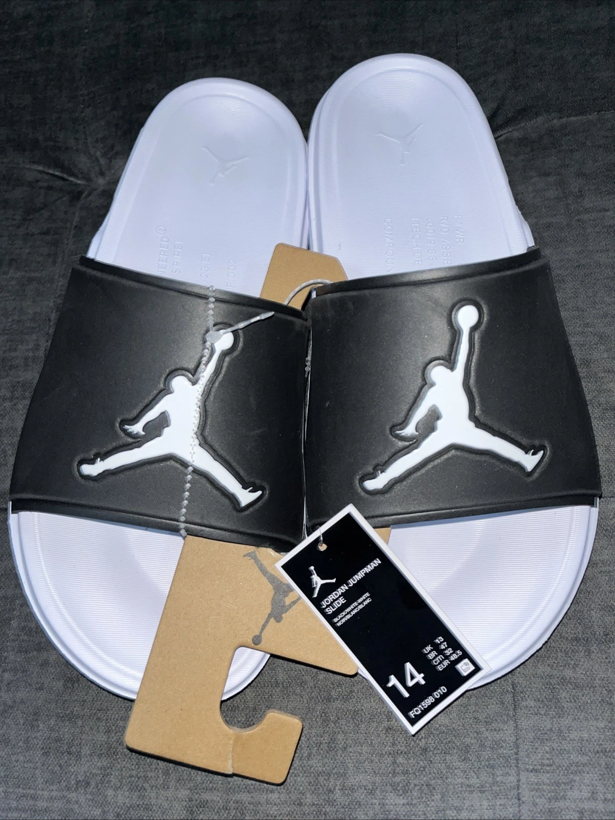 Sandali Nike Air Jordan Jumpman Slides neri bianchi da uomo taglia 14 FQ1598 010