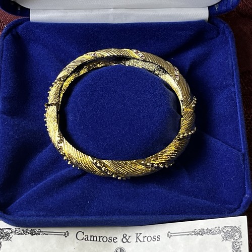 Vintage Camrose & Kross Jackie Kennedy Gold Plated & Rhinestones Bangle Boxed - Picture 6 of 18