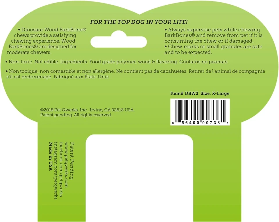 Hueso de corteza de dinosaurio Pet Qwerks - Hueso de perro de madera para masticadores moderados - Mediano Foto 3 de 4