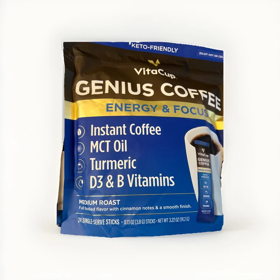2X VitaCup Genius Palitos de Café Instantáneo Medianos Aptos para Ceto 48 Total BB 1/22/26 Foto 2 de 4