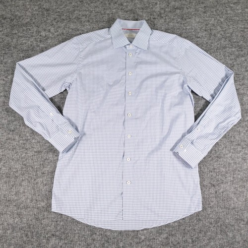 Eton Contemporary Fit Men's Dress Shirt 16.5 42 Blue Check Long Sleeve Cotton - Picture 2 of 11