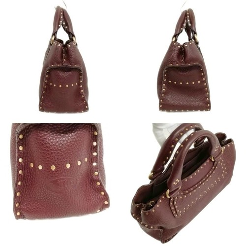 CELINE Boogie Studded Brown Red Leather Handbag Tote Made in Italy Vintage Used - Picture 4 of 9