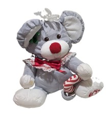 Vintage Fisher Price 1987 Puffalump Christmas Mouse Nylon Plush Gray Parachute