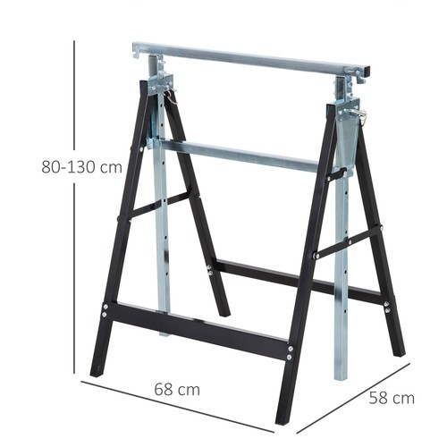 HOMCOM Set Of 2 Steel Saw Horses Telescopic Builders Work Bench Folding Black - Picture 3 of 11