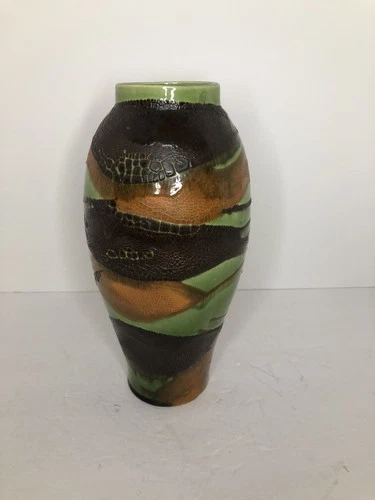 Royal Haeger Earth Wrap Modernist Vase Avocado Green, Browns Mid Century Modern