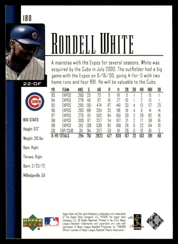 2001 Upper Deck Rondell White Chicago Cubs #180 - Picture 2 of 2