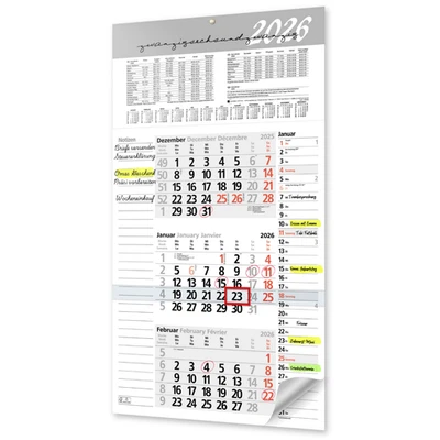 KAMBER OFFICE 3-Monatskalender 2026 mit Notiz großer Wandkalender Jahreskalender Bürokalender