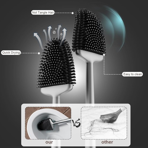 Toilet Brush and Holder Set - Flexible Toilet Bowl Brush Head with Silicone Bris - Picture 3 of 11