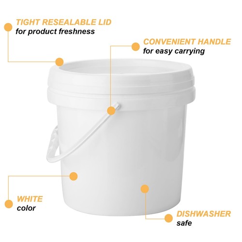 10 Pack White Plastic Bucket with Handle and Lid Food Storage Bucket Containe... - Picture 3 of 7