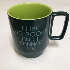I Like Big Books Coffee Mug Tea Cup 12 oz Green Ceramic Novel Reader Library NEW
