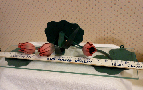 NOS Home Interior Metal Shelf Lily Pads Green & Pink Wall w/Glass Shelf Decor - Picture 4 of 12