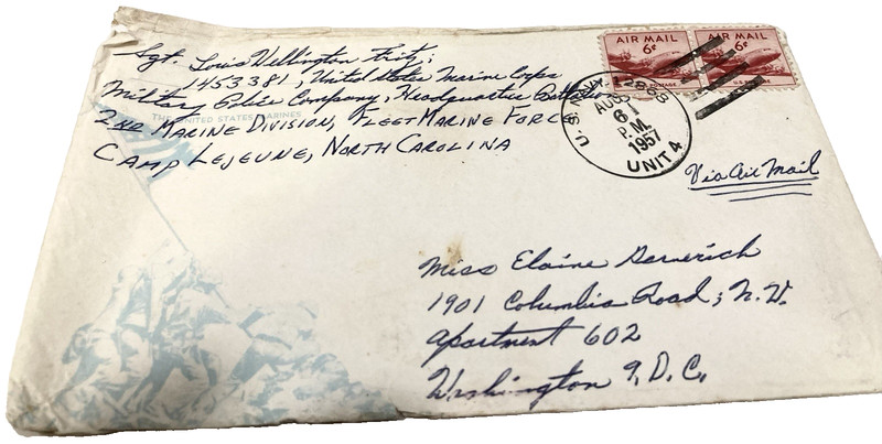 US Navy 12868 cancel 1957 two airmail 6 cent plane stamps iwo jima EGA  cover