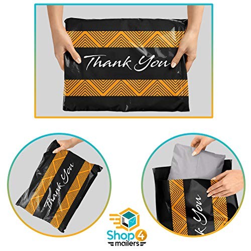 6 x 9 Glossy Decorative Thank You Plastic Poly Mailer Bags 6 X 9 Black - Afbeelding 3 van 7