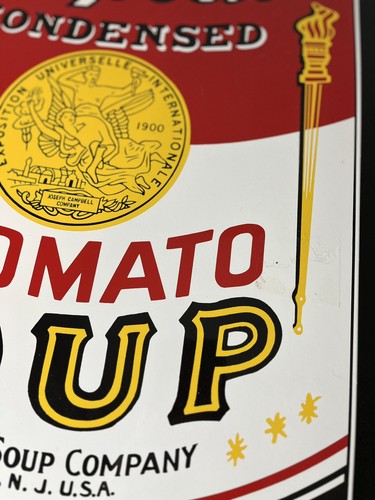 Insegna vintage anni 90 Campbells zuppa pomodoro porcellana uomo grotta negozio esposizione garage - Foto 3 di 7