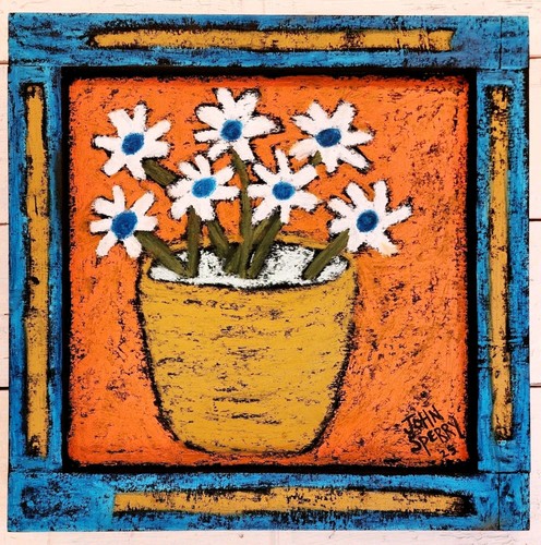 John Sperry Southern Primitive FLOWERS Folk Art Painting "JOYFUL DAISY'S" Spring - Picture 13 of 13