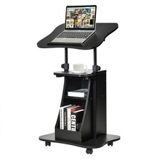 Sit-to-Stand Laptop Desk Cart Rolling Mobile Height Adjustable w/ Storage Black