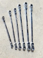 6pc Extra Long Flexible Head Double Box Ratchet Ring Spanner Wrench Set 8-19mm