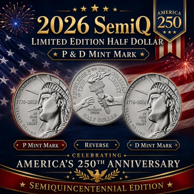 🗽🪙 1776 - 2026 Half Dollar Coin P&D Set Dual Date