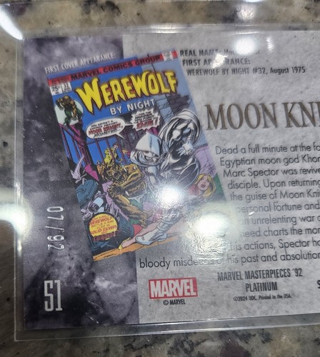 Marvel Masterpieces '92 Platinum (2004) Moon Knight Seismic Gold #07/92 NM  - Picture 2 of 3